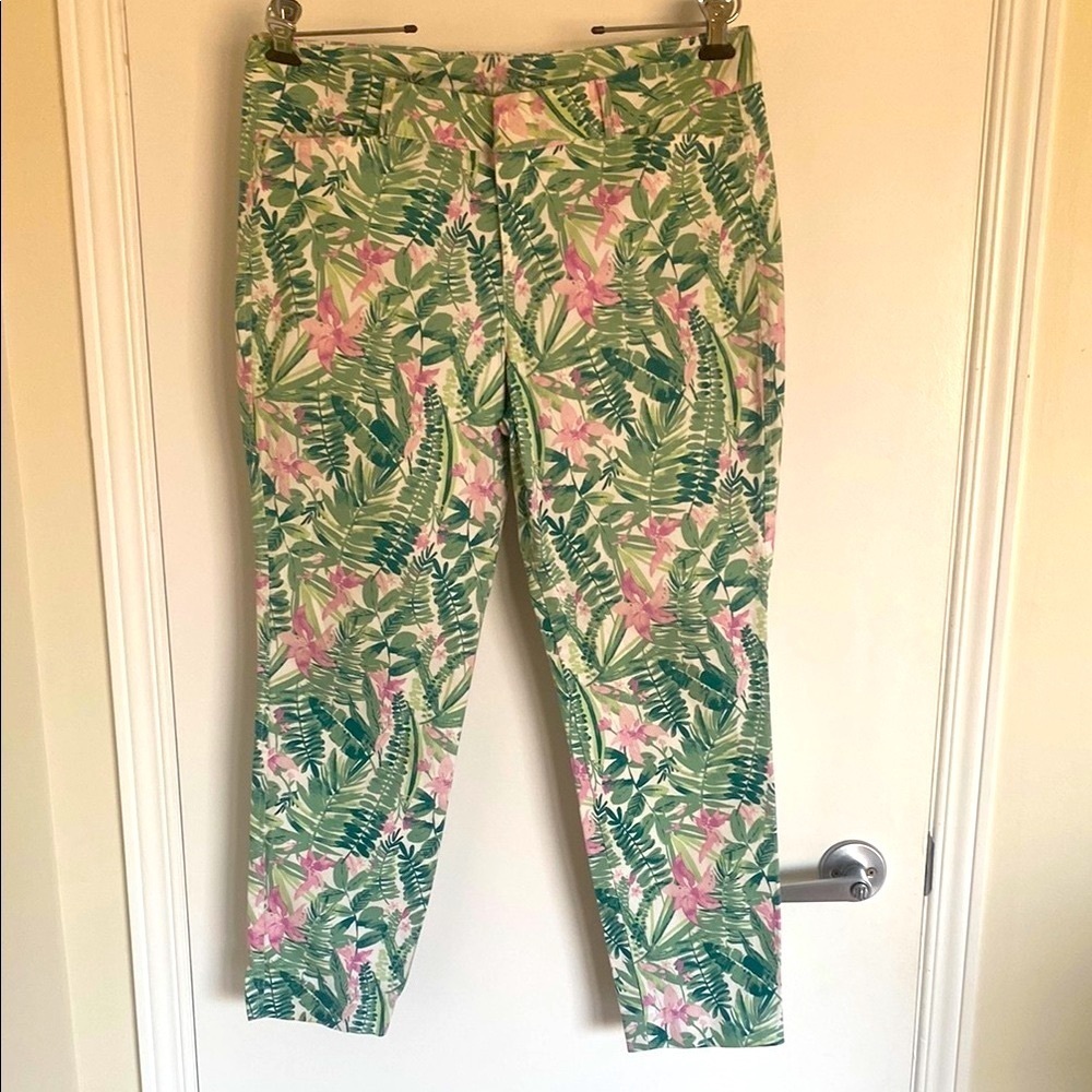 OLD NAVY PIxie  tropical print in green & pink long cotton pants SIZE 12